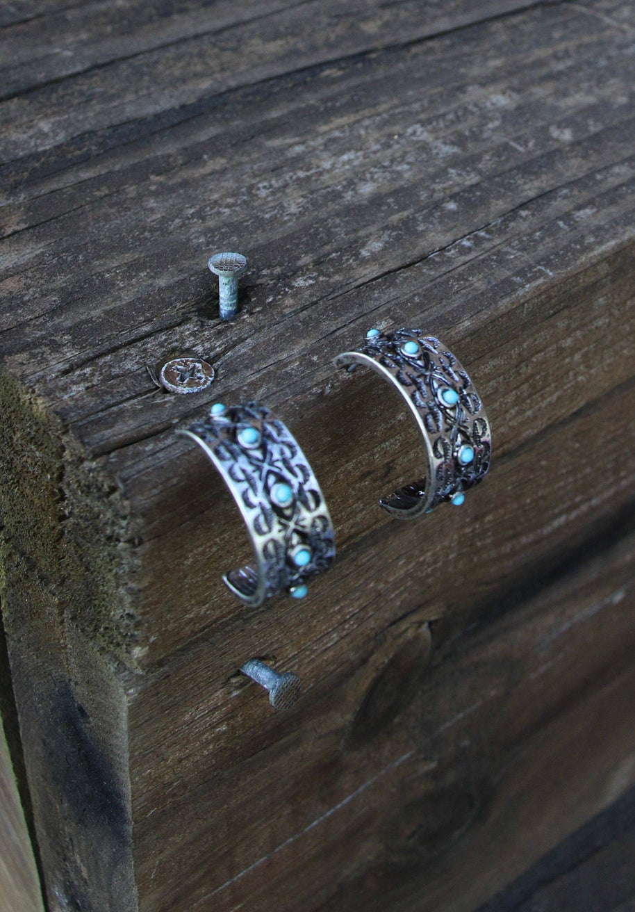 Wide Ear Hoops with Turquoise 0589