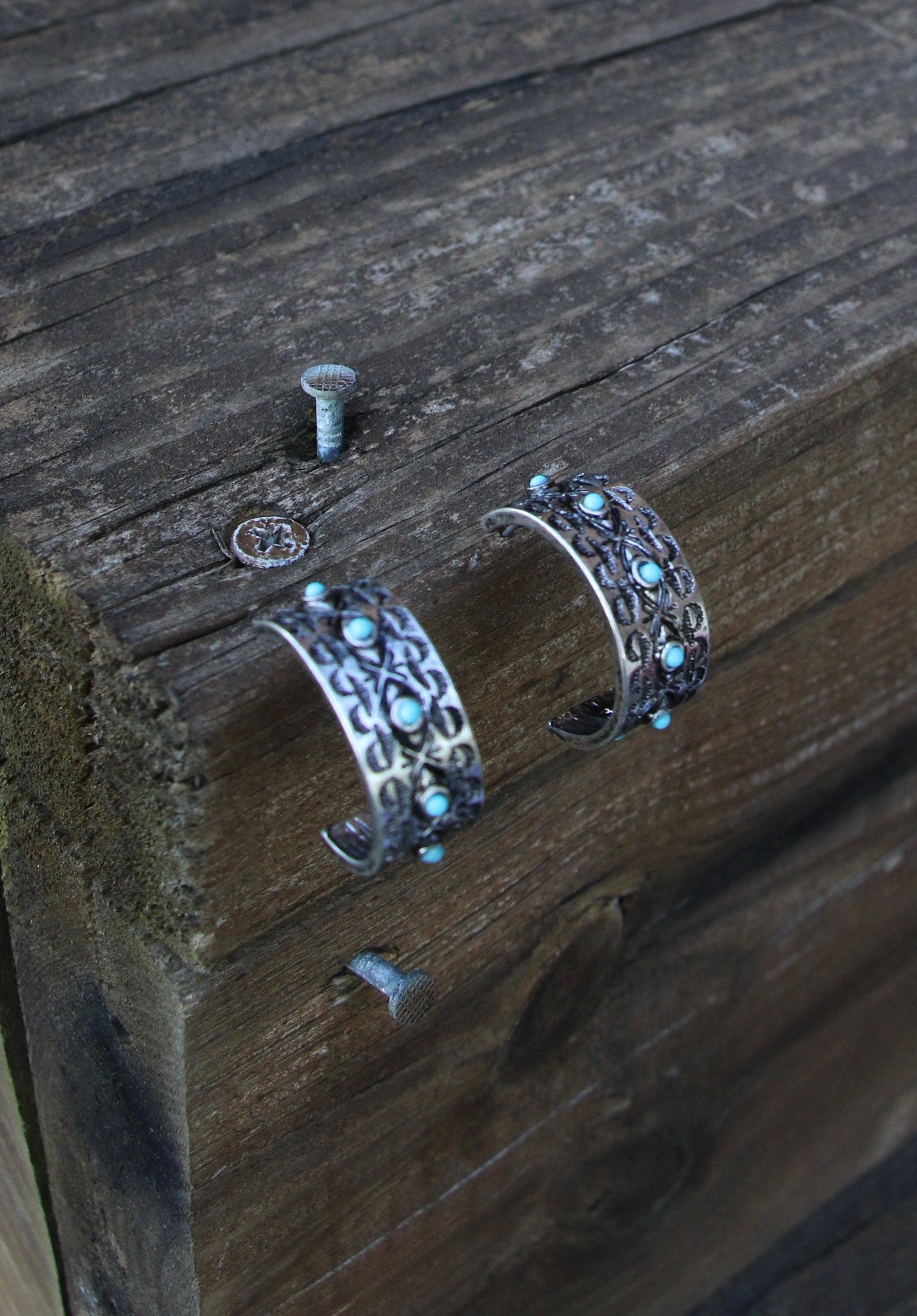 Wide Ear Hoops with Turquoise 0589