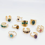 18K Gold-plated Stainless Steel Inlaid Stone Rings