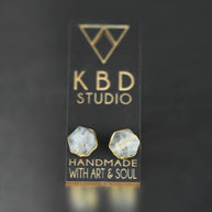 Semi Precious Hexagon Gemstone Studs (8mm gold)