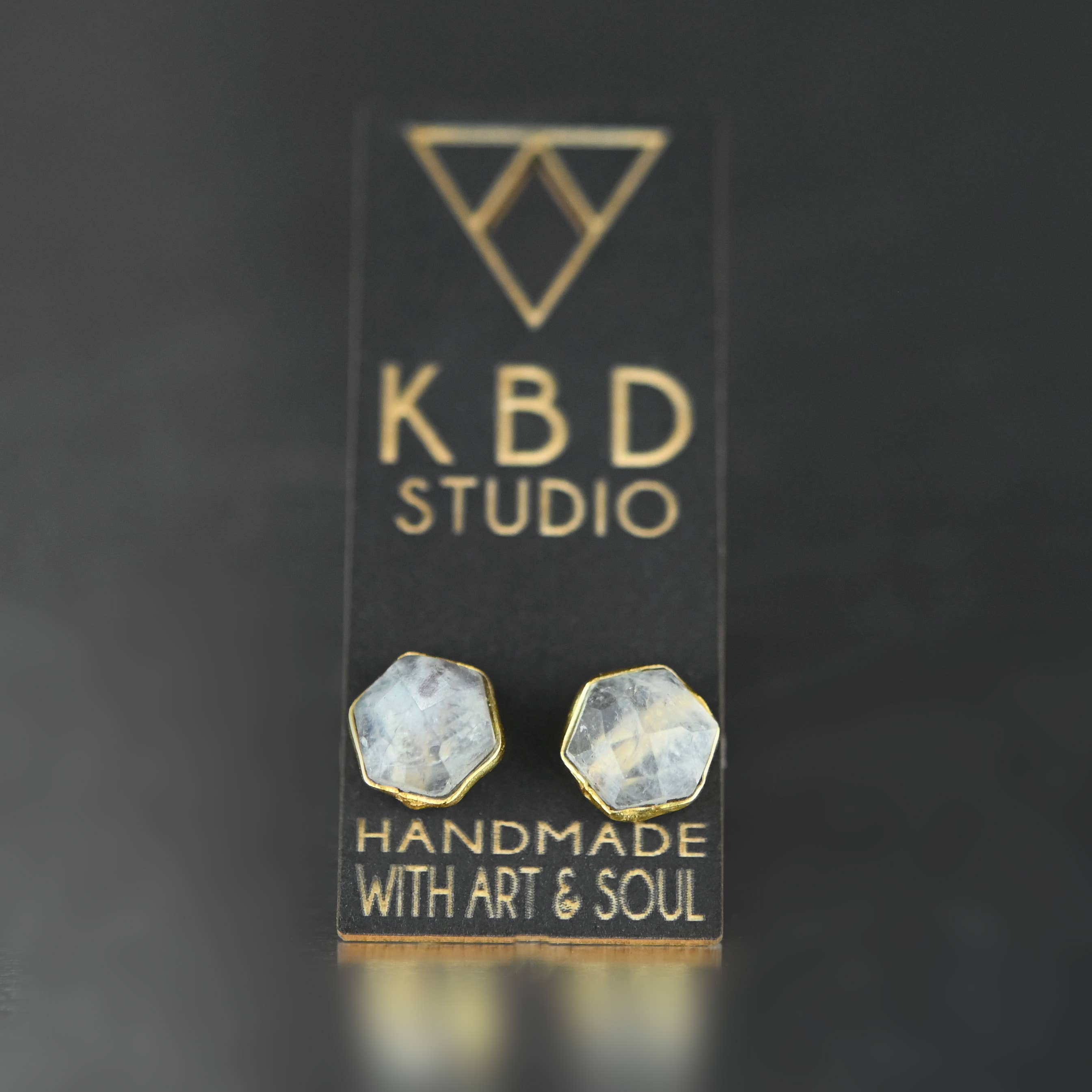 Semi Precious Hexagon Gemstone Studs (8mm gold)