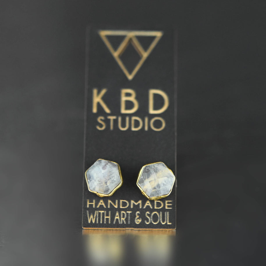 Semi Precious Hexagon Gemstone Studs (8mm gold)