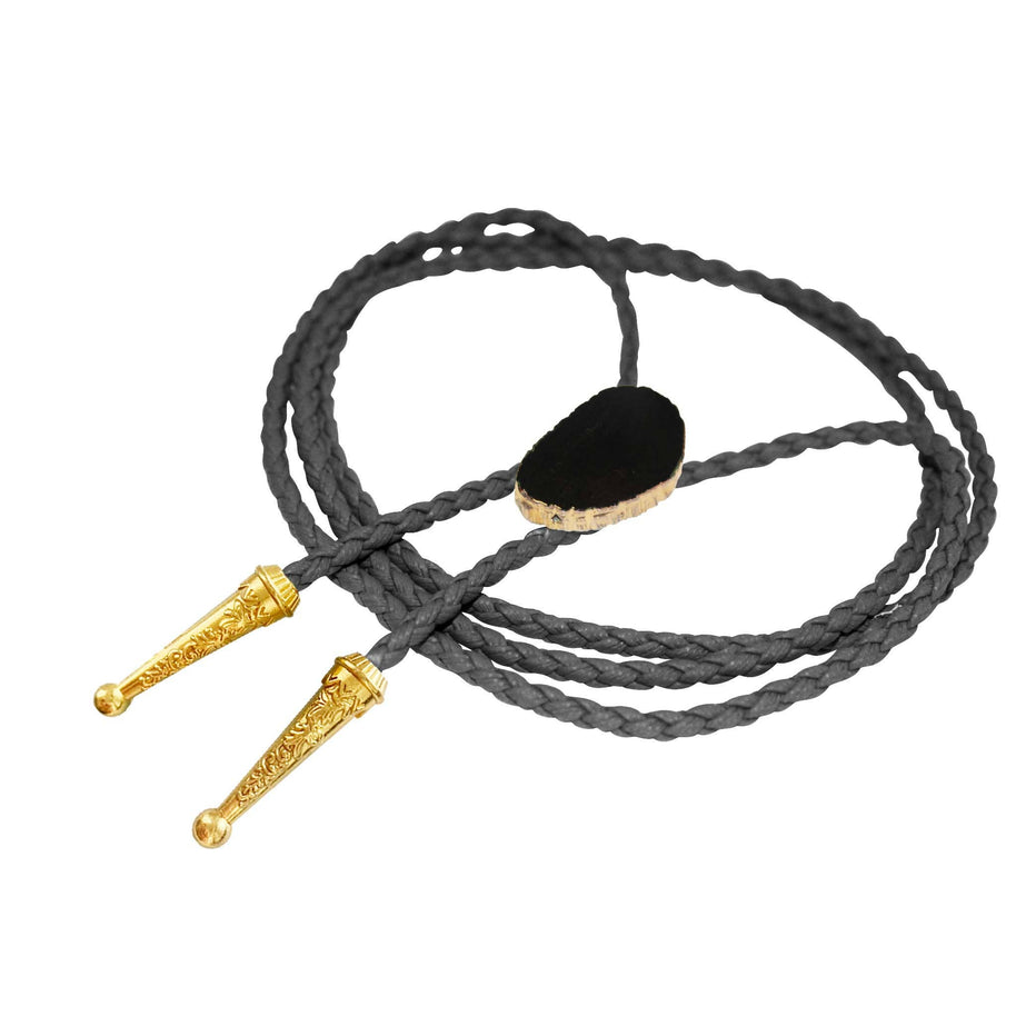 Gemstone Bolo Tie - Onyx (Gold)