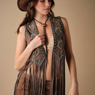 Western Horse Embroidery Fringe Vest