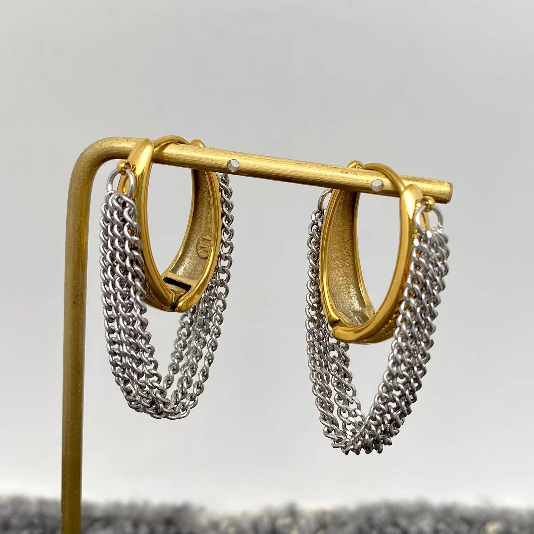 Multi-layer Chain 18K Golden S. Steel Huggie Earrings