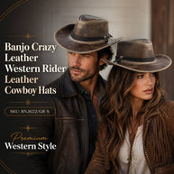 Banjo  Leather Cowboy Western Hat