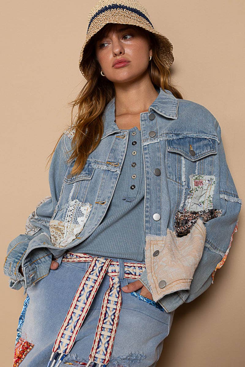 Patch Button Down Denim Jacket