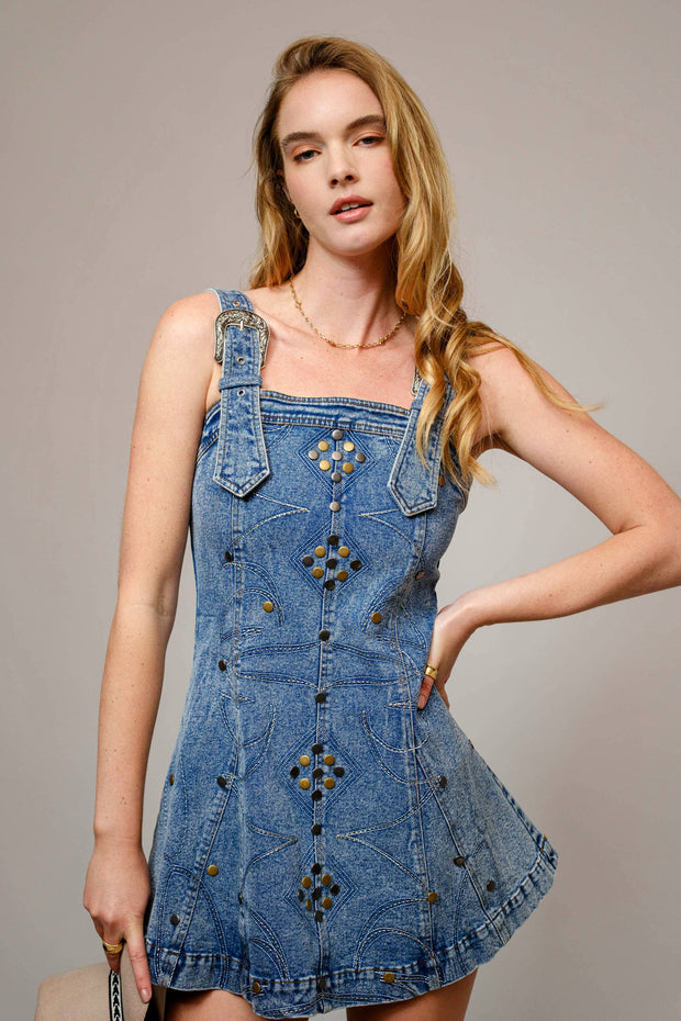 Denim Buckle Dress, Med Wash