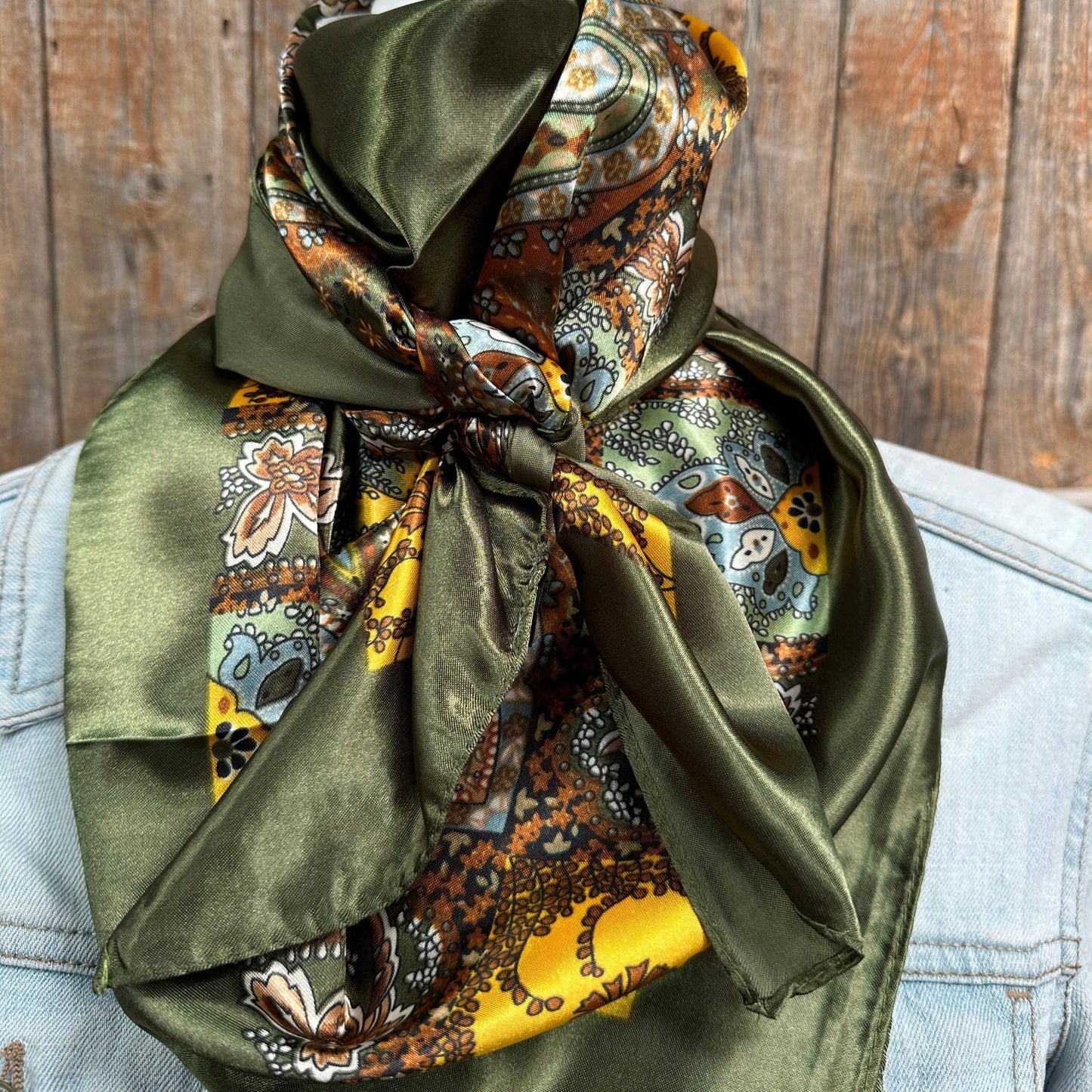 35X35" Olive Tone Paisley Wild Rag / Scarf WR1001