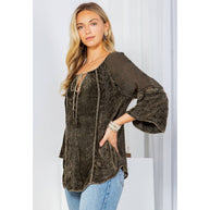 Velvet Patchwork Peasant Top