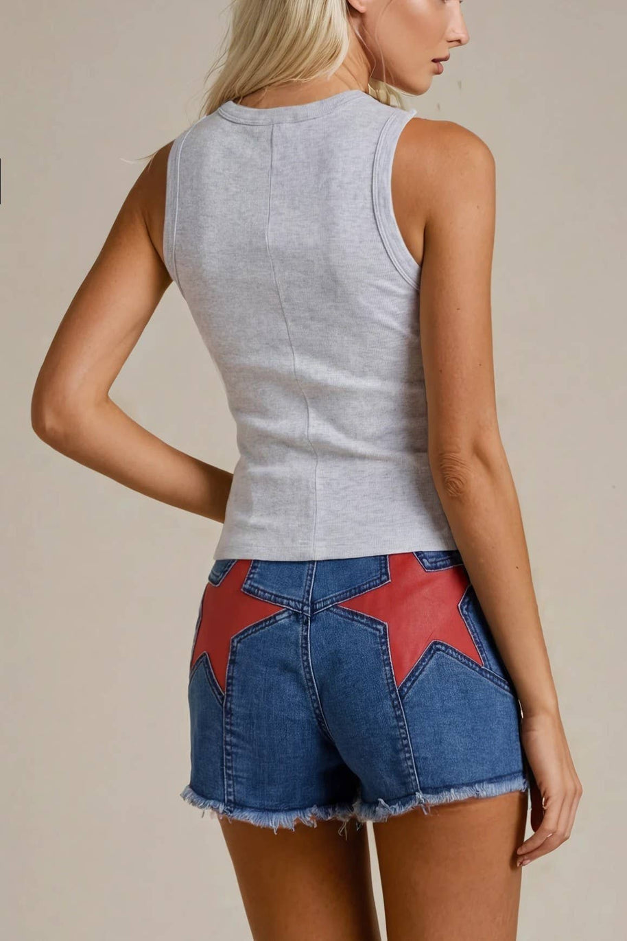 Red Star Denim Shorts