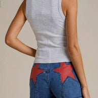 Red Star Denim Shorts