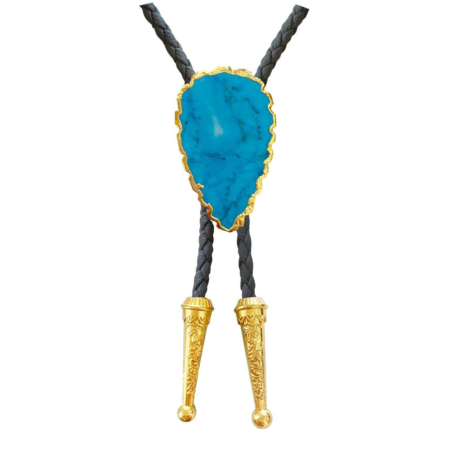 Gemstone Bolo Tie - Blue Turquoise (Gold)
