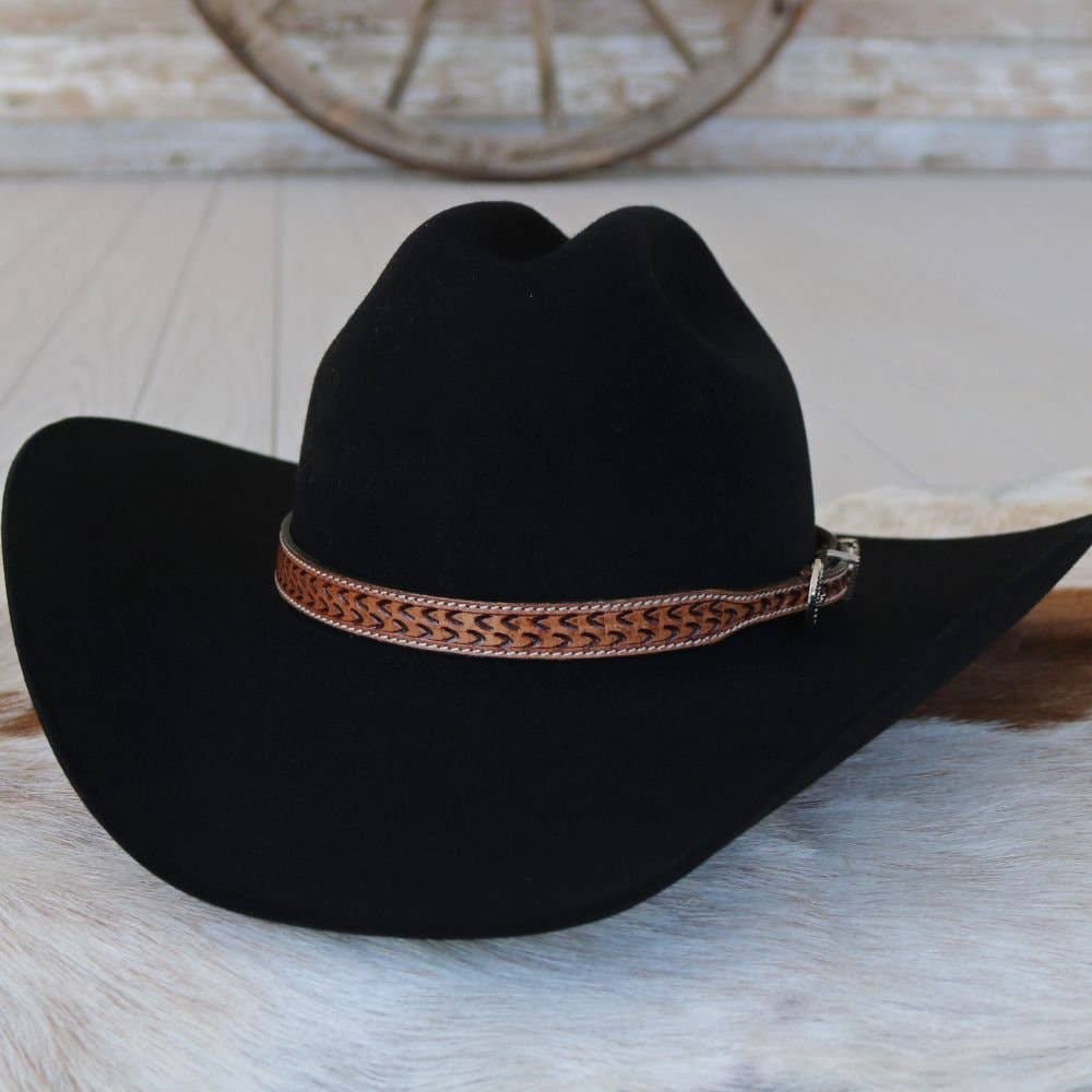 Brown Leather Stamped Hat Band - Cimarron