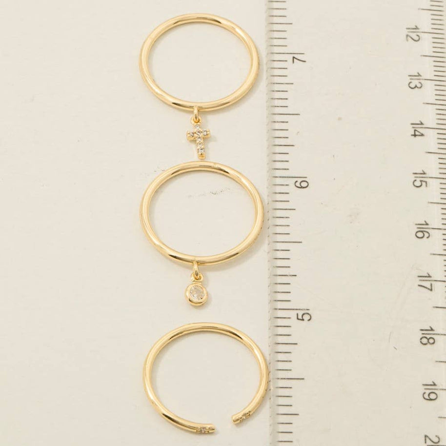 Gold Dipped 3Pc Cross Charm Rings Set