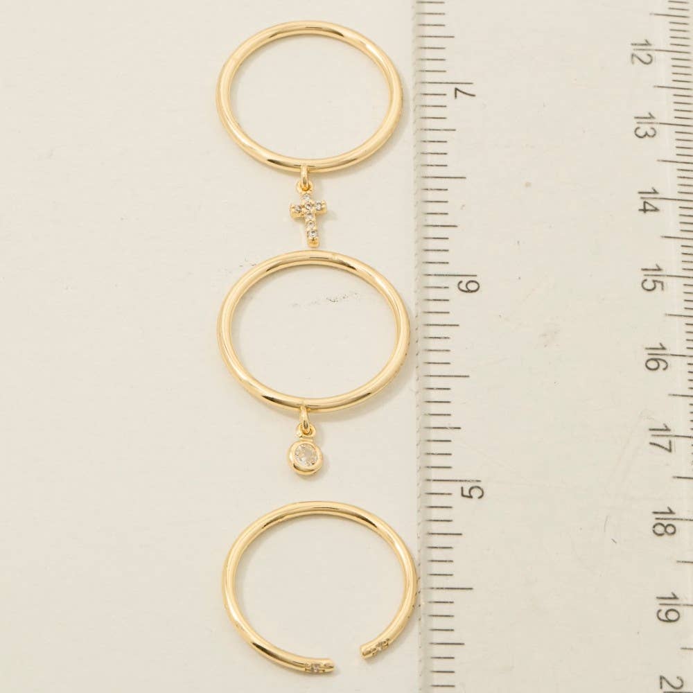 Gold Dipped 3Pc Cross Charm Rings Set