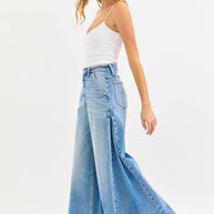 High Rise Wide Leg Jeans with Tucked Side Panel