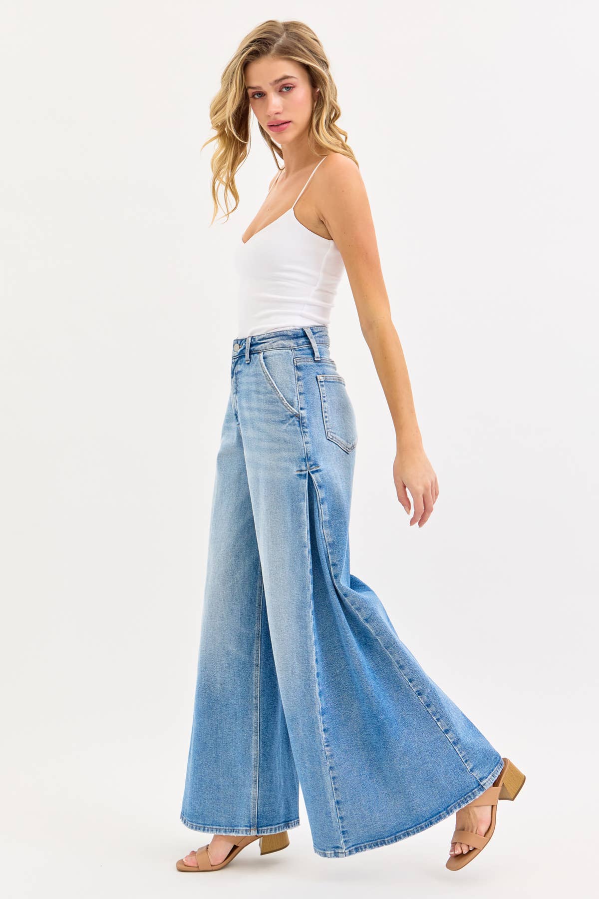 High Rise Wide Leg Jeans with Tucked Side Panel
