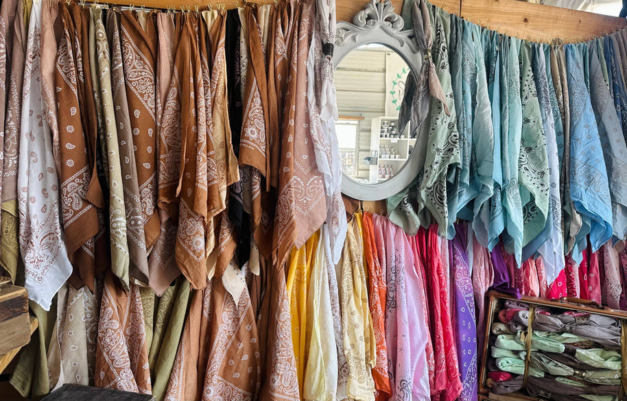 Bright Red Hand Dyed Bandanas With Leather Slides 