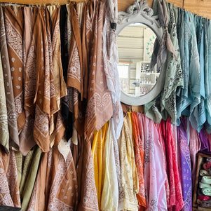 Bright Red Hand Dyed Bandanas With Leather Slides 