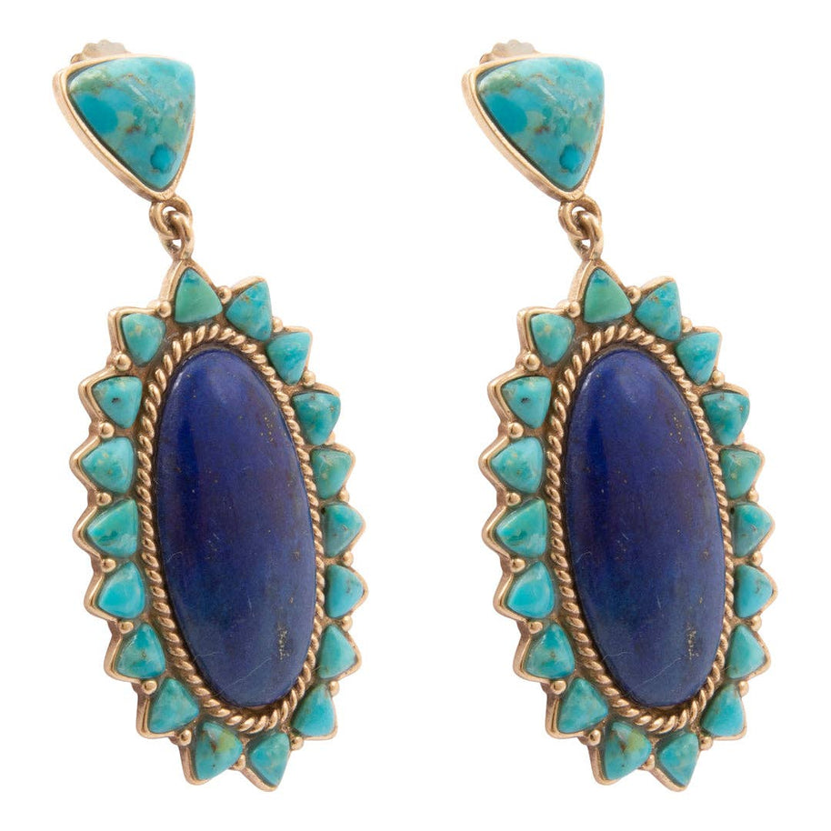 Oasis Royale Blue Lapis and Turquoise Golden Drop Earrings