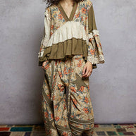 Long sleeve patchwork ruffle top