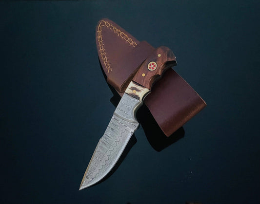 Damascus Knife with Walnut & Stag Horn Handle