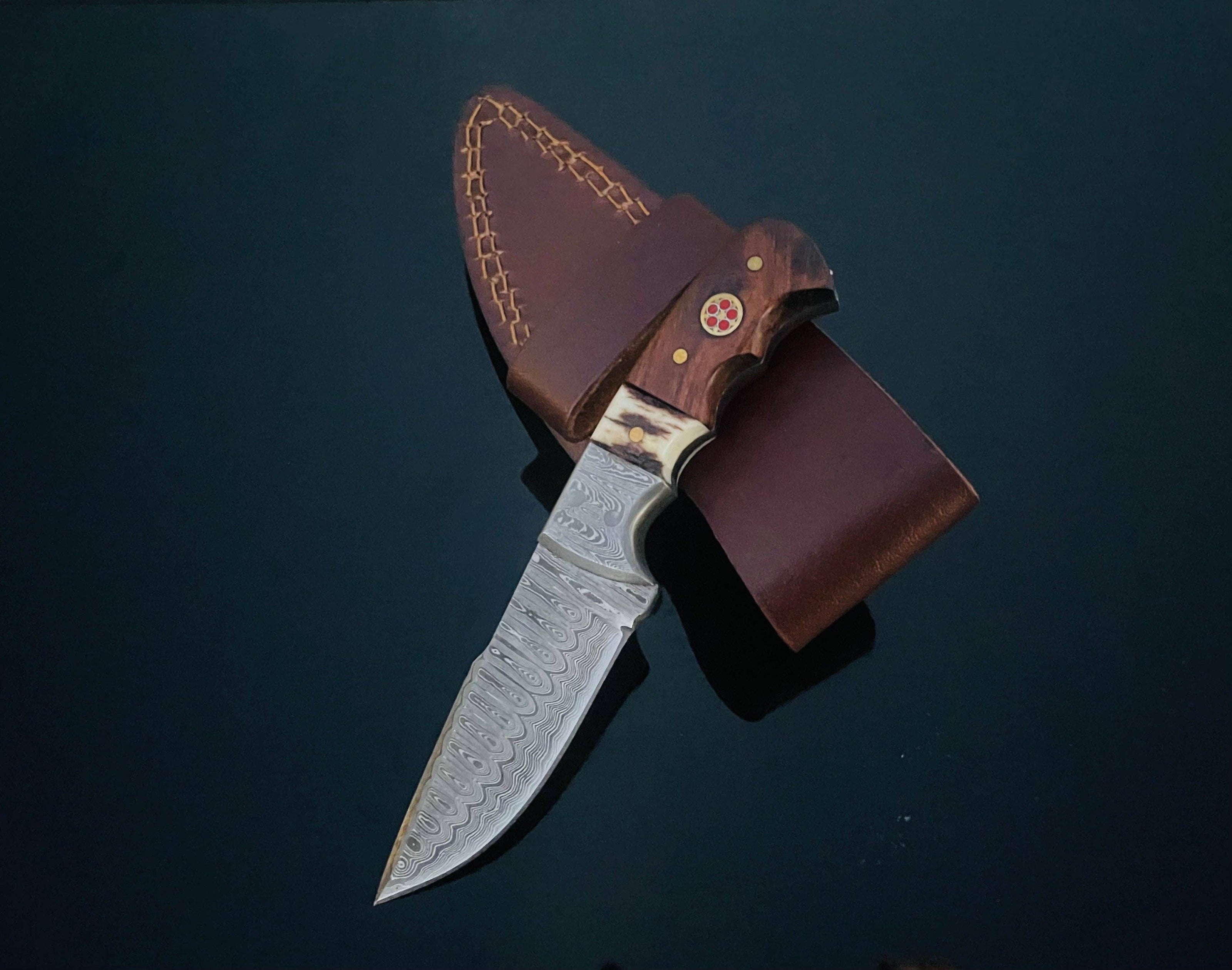 Damascus Knife with Walnut & Stag Horn Handle