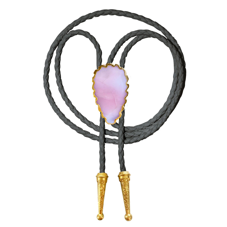 Gemstone Bolo Tie - Pink Opal (Gold)