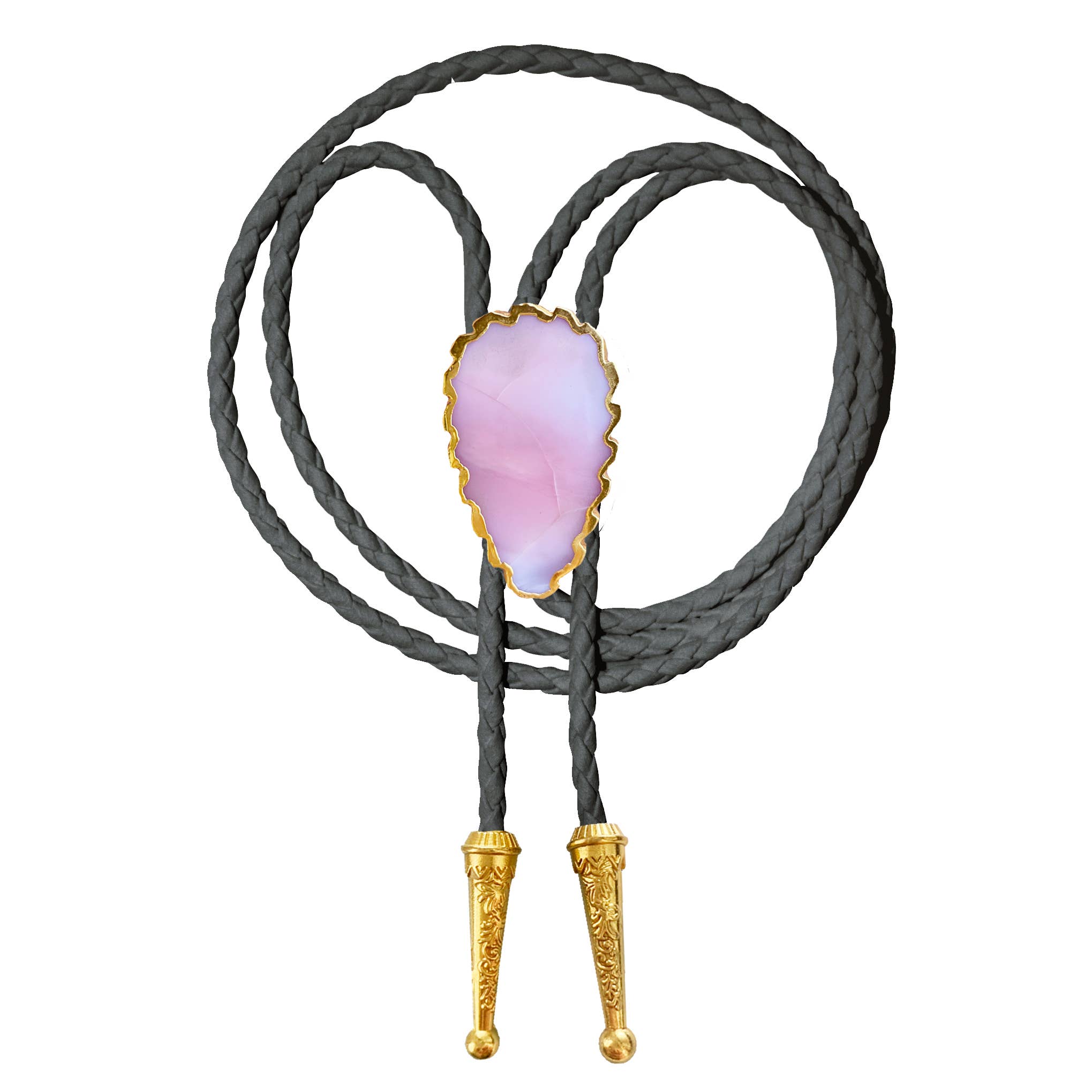 Gemstone Bolo Tie - Pink Opal (Gold)
