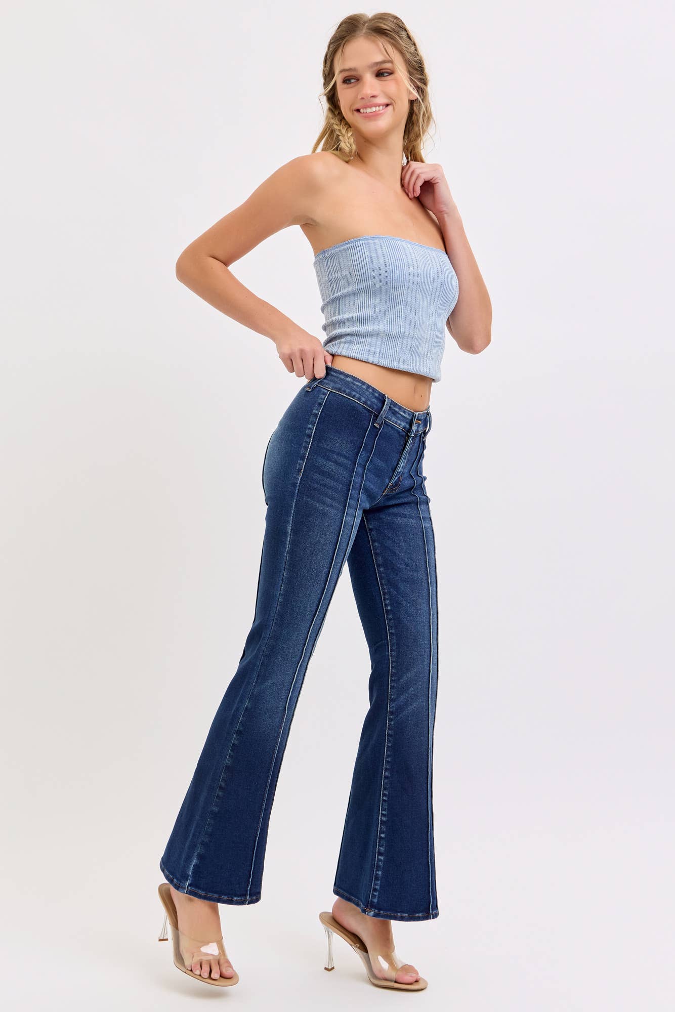 Mid-Rise Flare with Pintuck Jeans, 30