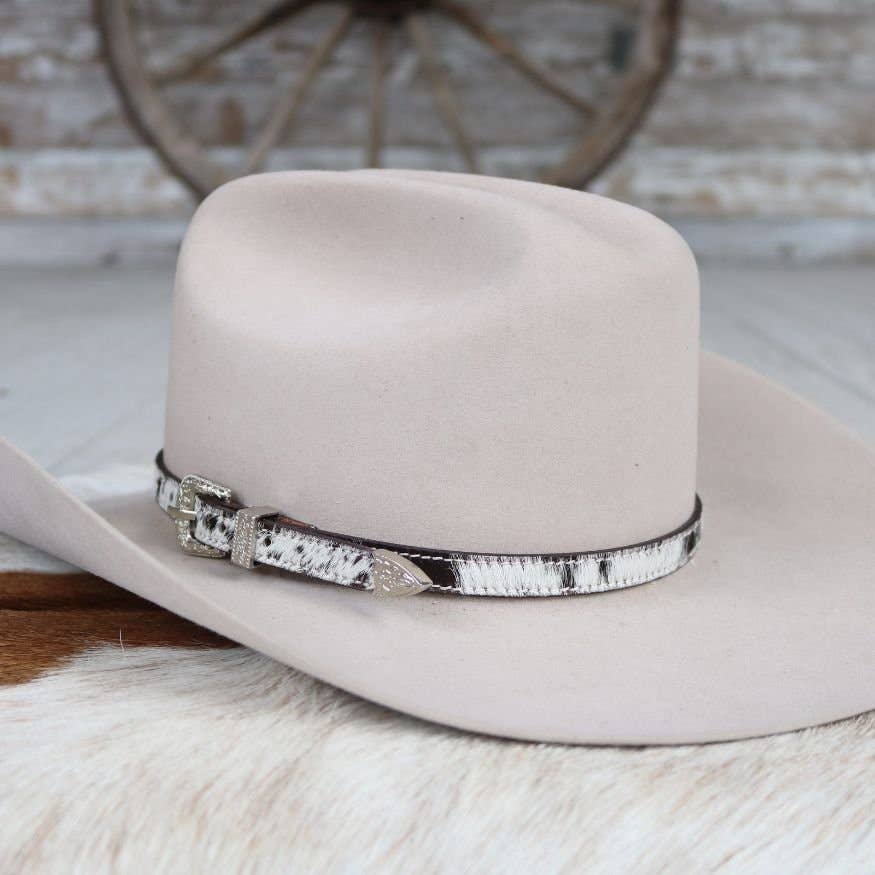 Stockton Cowhide Hat Band with Silver Buckle