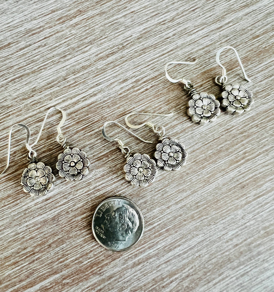 French Flower Earrings With Sterling Silver Hooks