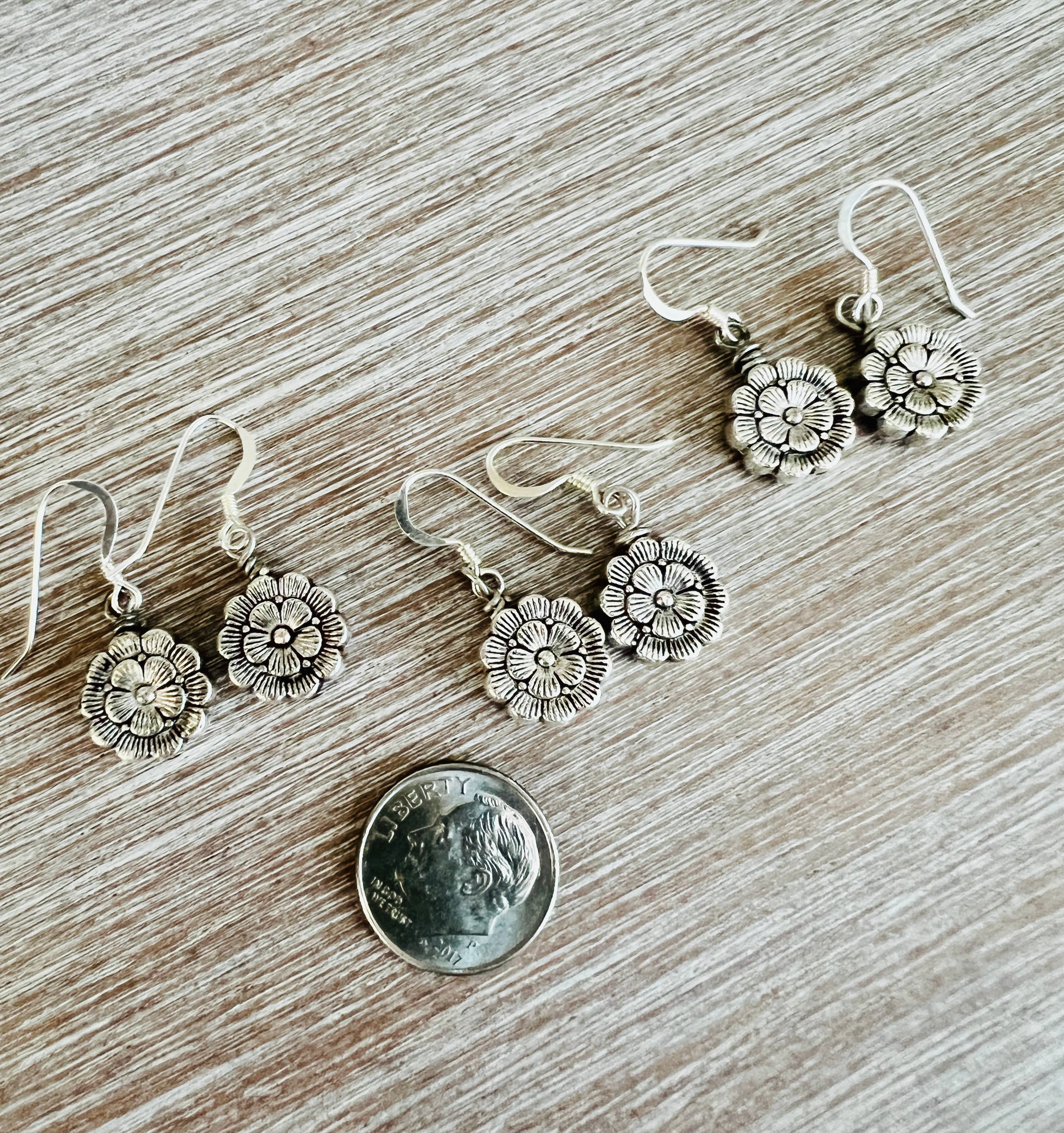 French Flower Earrings With Sterling Silver Hooks