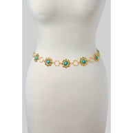 Flower & Turquoise Concho Belt, Gold