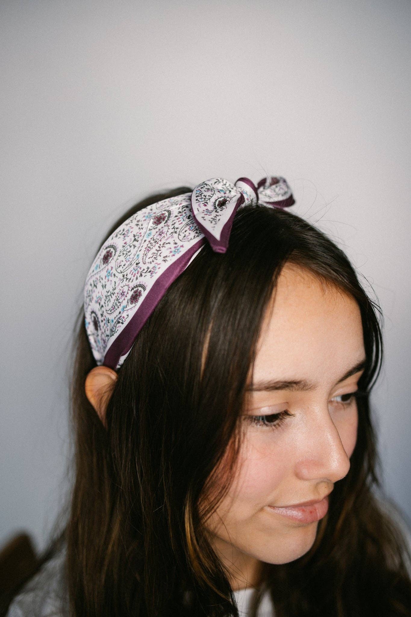 Purple Paisley Boho Satin Scarf Bow Knot Headband