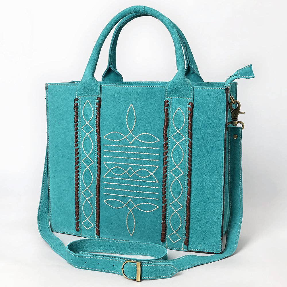Western Leather Tote Bag with Hand-Stitched Detailing