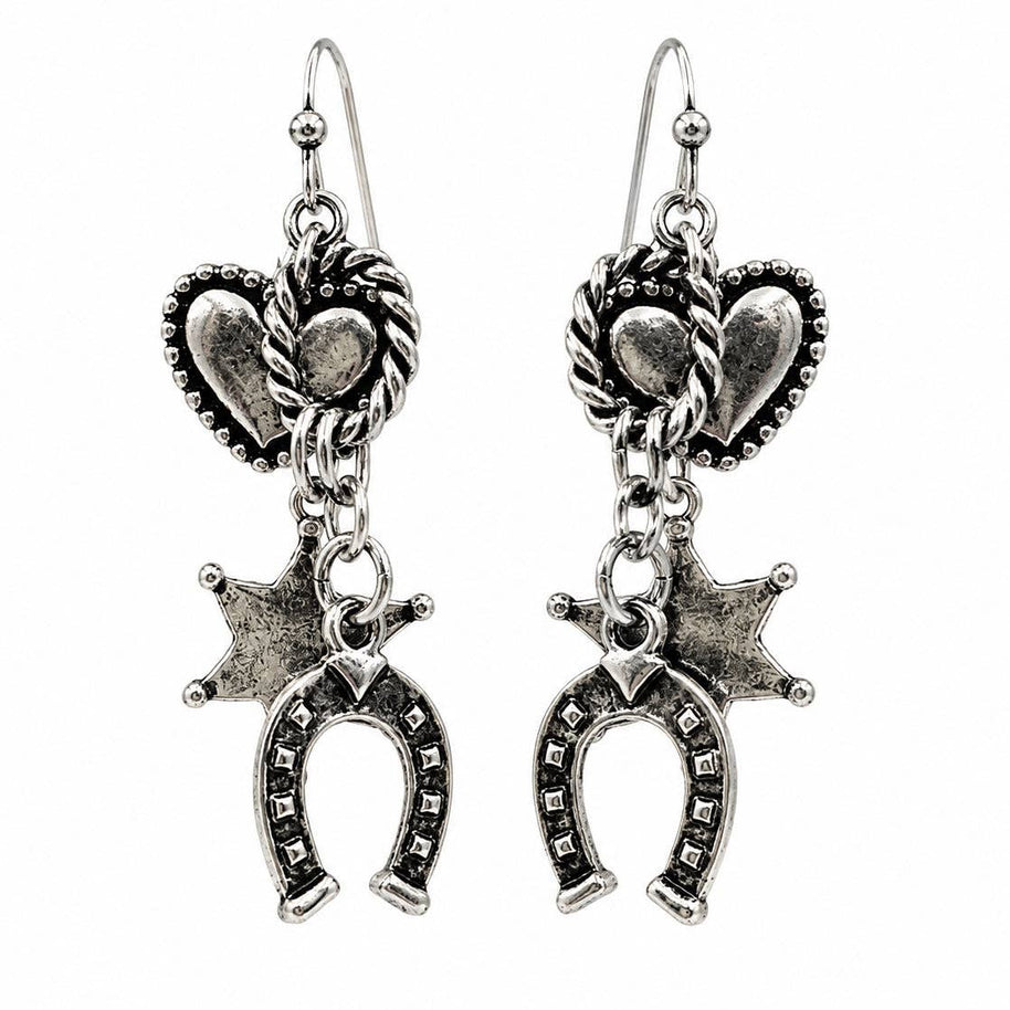 Heart Horseshoe Star Charm Silver Earrings