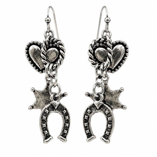 Heart Horseshoe Star Charm Silver Earrings