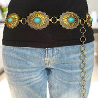 Turquoise Gem Gold Concho Belt