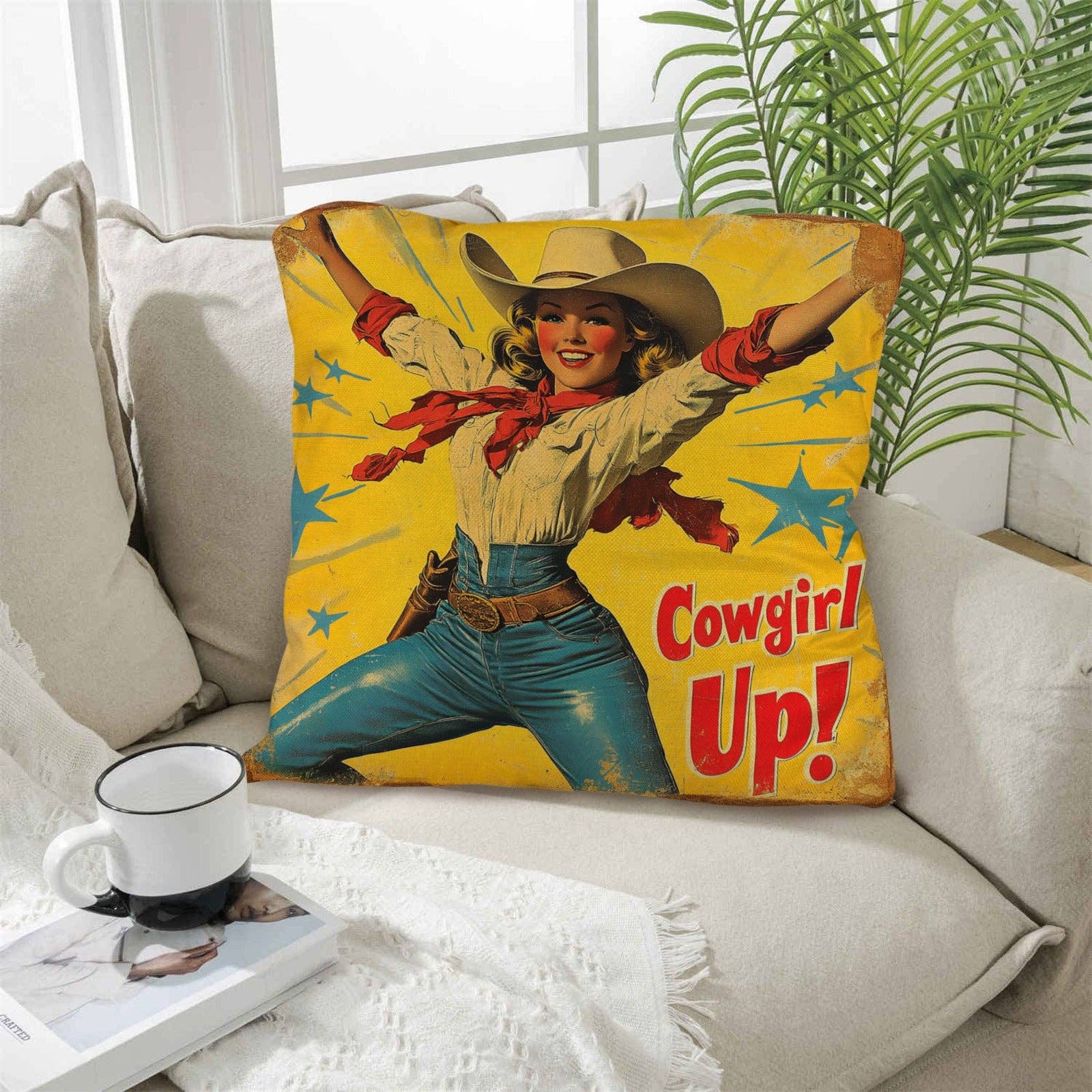 Vintage Cowgirl Up Pillow