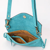 Suede Fringe & Tooled Leather Crossbody, Turquoise