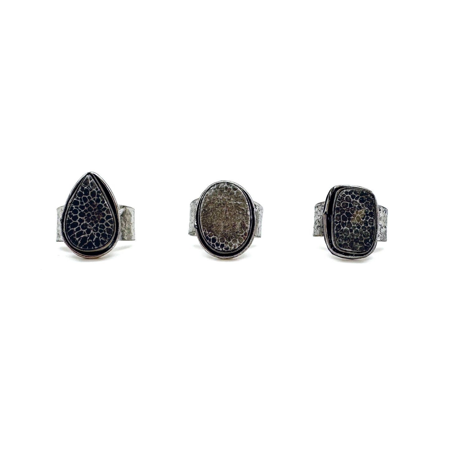 Kashi Semiprecious Large Stone Ring - Black Fossil Coral