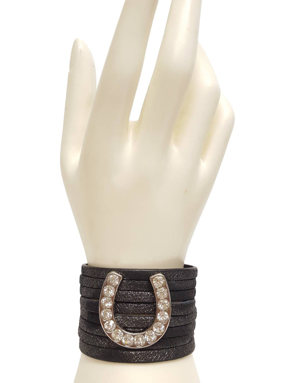 Leather Cuff In Leopard Spots with Horseshoe