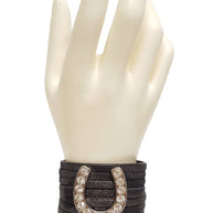 Leather Cuff In Leopard Spots with Horseshoe