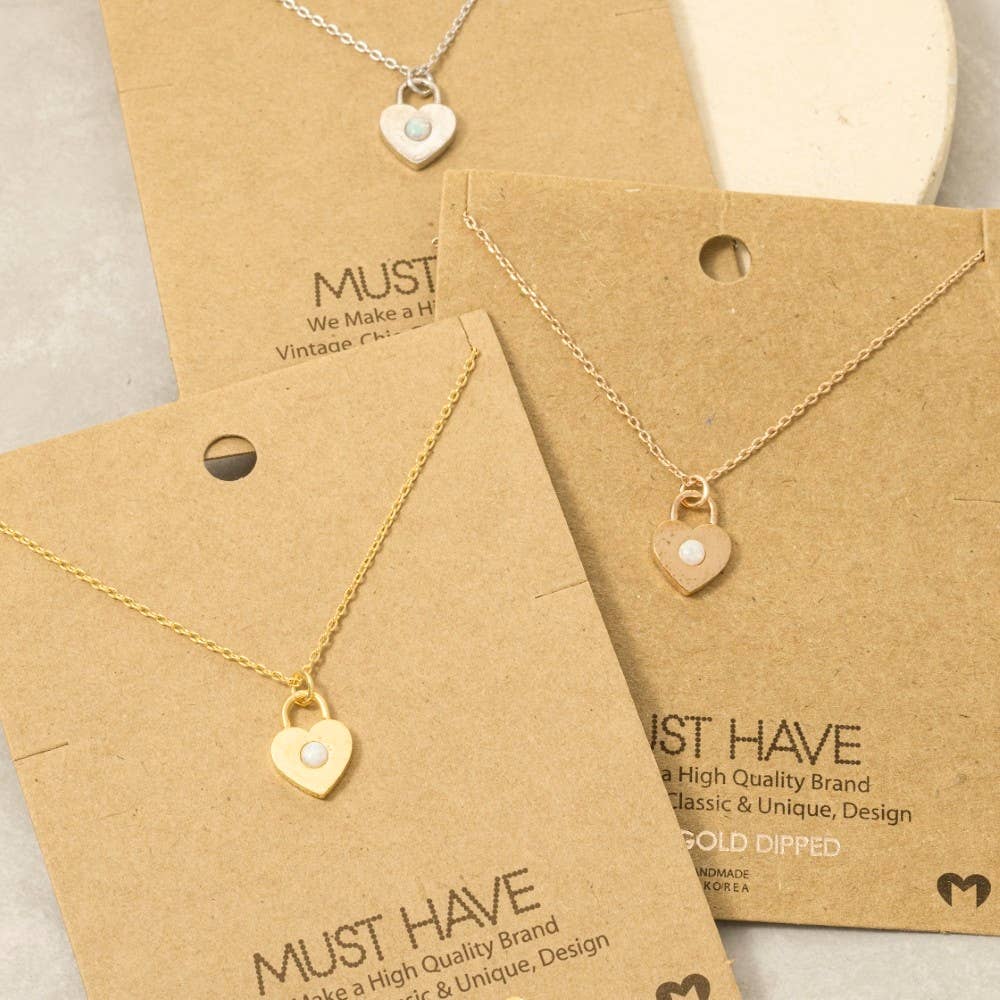 Gold Dipped Dainty Heart Lock Necklace