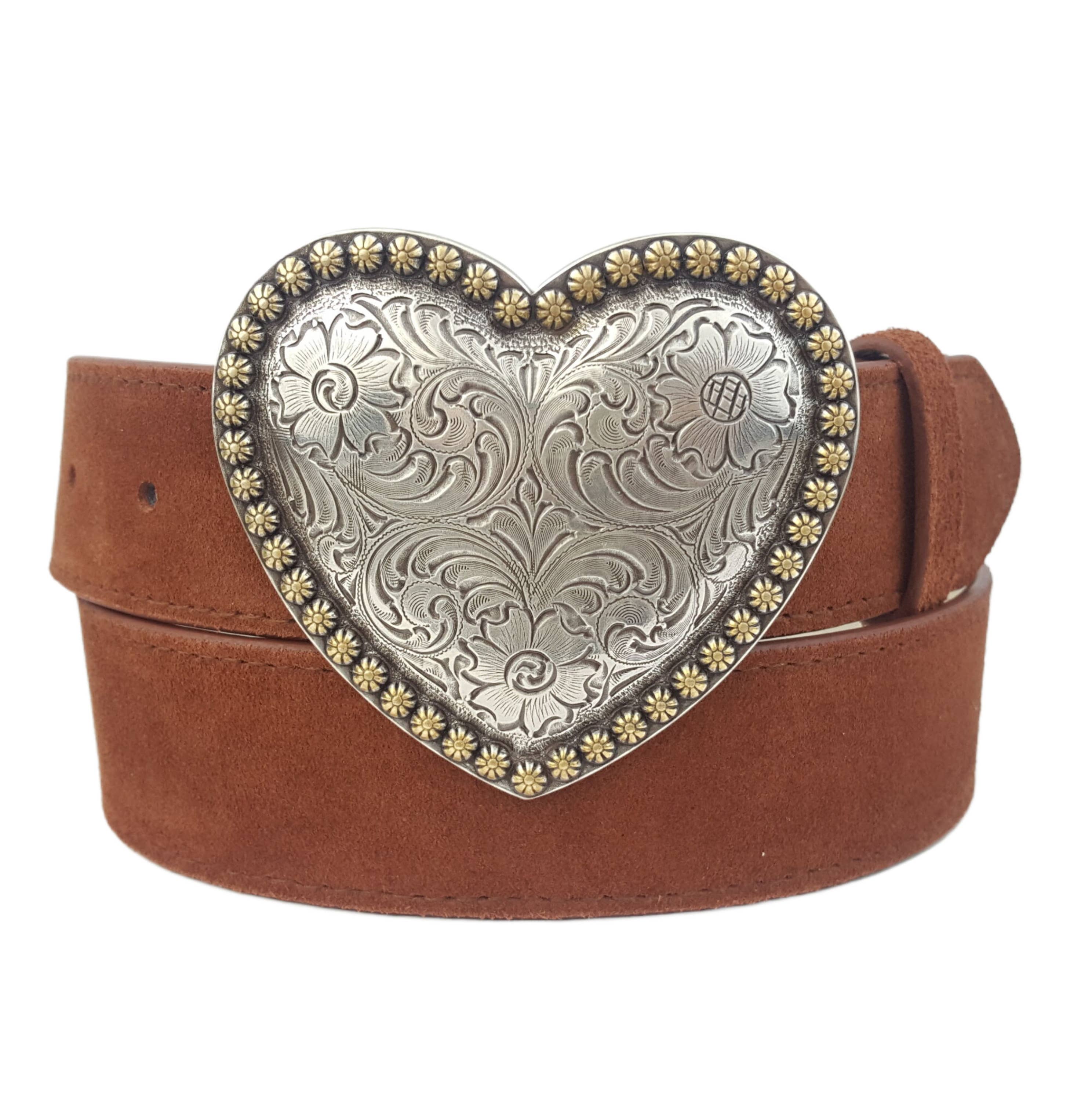 Western Heart Buckle with Black Suede Belt