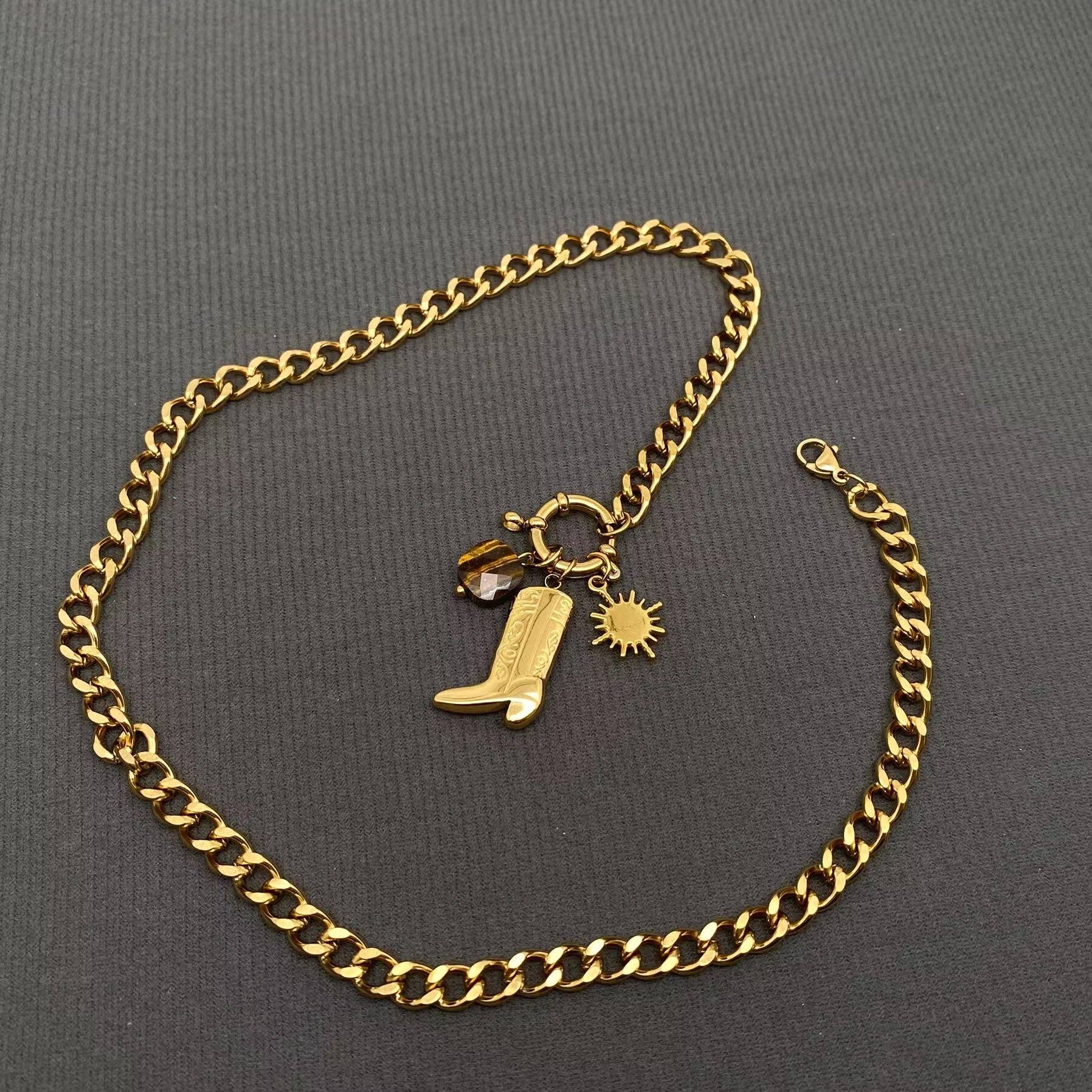 Western Boot Charm 18K Gold Plated SS Necklace