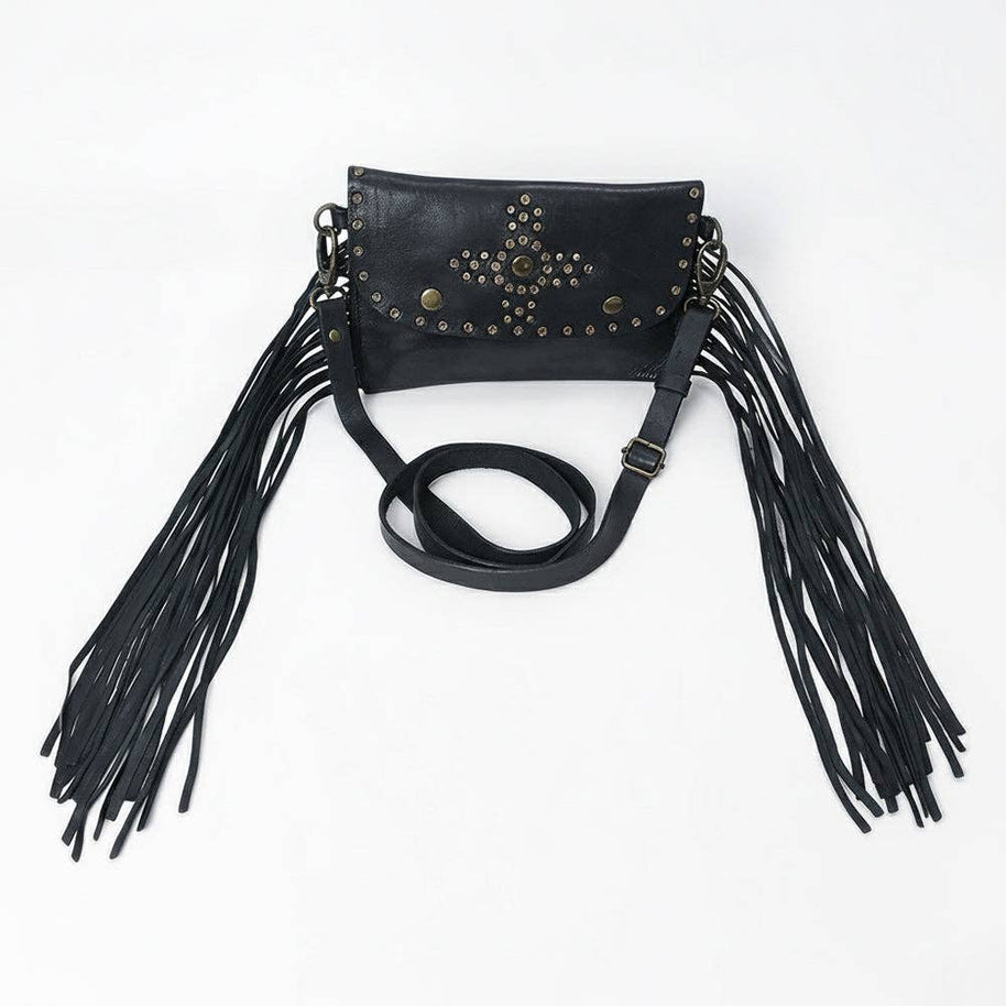 Spaghetti Western Leather & Fringe Envelope Purse, Black