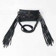 Spaghetti Western Leather & Fringe Envelope Purse, Black